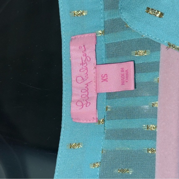 Lily Pulitzer Aqua and Gold Blouse XS - Picture 3 of 12